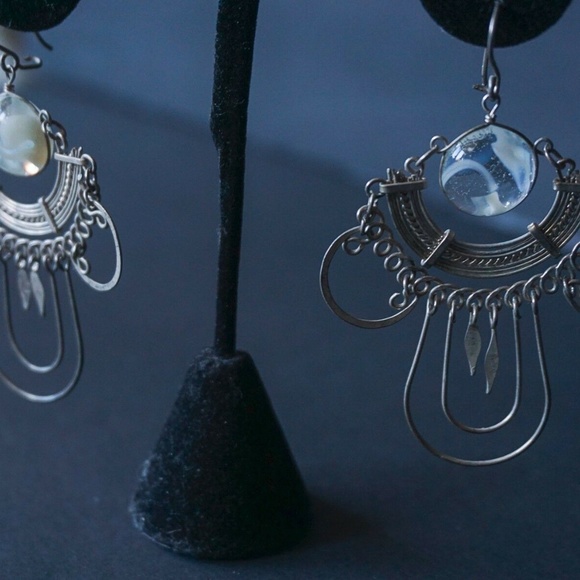 Silver Wire Moonstone Dangle Earrings 2" x 2-3/4" - Picture 8 of 8